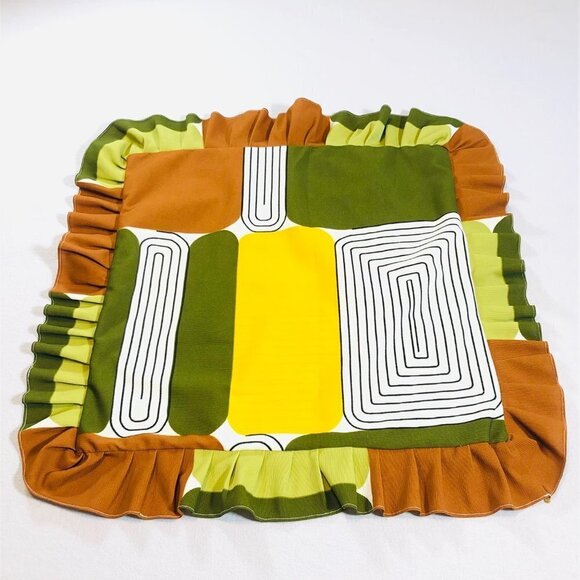 60s Mod Pillow Shams PAIR Square Pillow Slip Covers Stripes Colorful Motifs - Picture 3 of 9